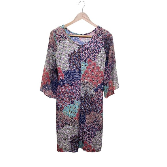 Cleo Multicolor Imari Pattern Long Tulip Flowy Sleeve Dress Size XS - Picture 1 of 3